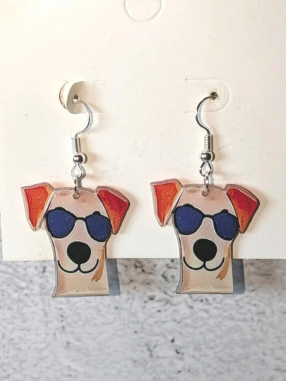 Cute Dog Face Sunglasses Dangle Earrings - Blue & Orange